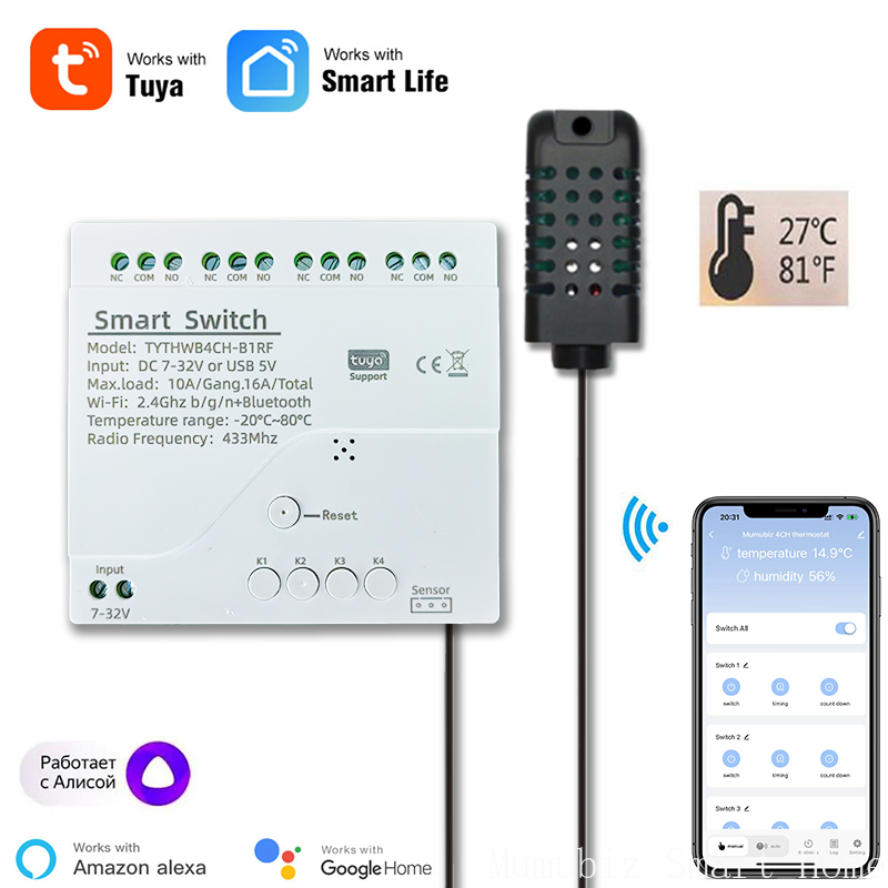 Tuya 4 Channel - Tuya Smart 7-32V WiFi Relè a